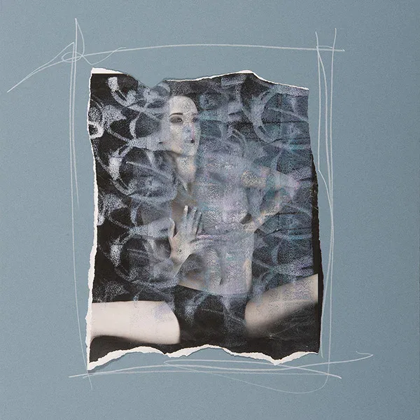 Zeitgenössische Collagenkunst: Collage aus Ölkreide, Acryl und gedruckter Fotografie auf Karton