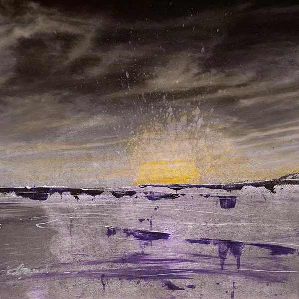 Modern landscape art with sea, horizon and acrylic overpainting on FineArt Baryta paper.