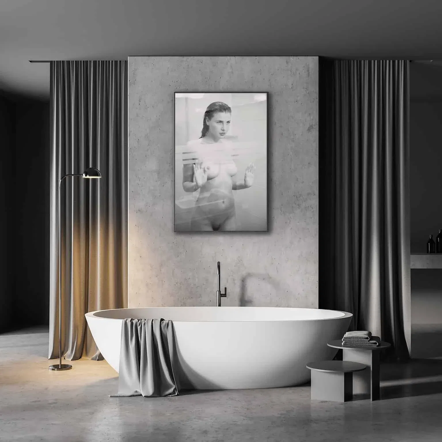 Badezimmer mit erotischer sw Fotografie von Martin Wieland Badezimmer mit erotischer sw Fotografie von Martin Wieland