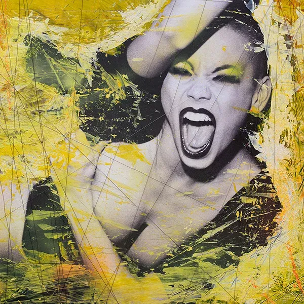 Zeitgenössische Collagenkunst voller Energie: Acryl, Draht und Spray auf Aludibond. Ein einzigartiges, handsigniertes Original.