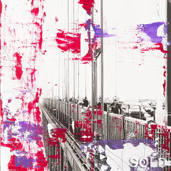 Moderne Collagenkunst der Golden Gate Bridge, Unikat auf Hahnemühle Papier