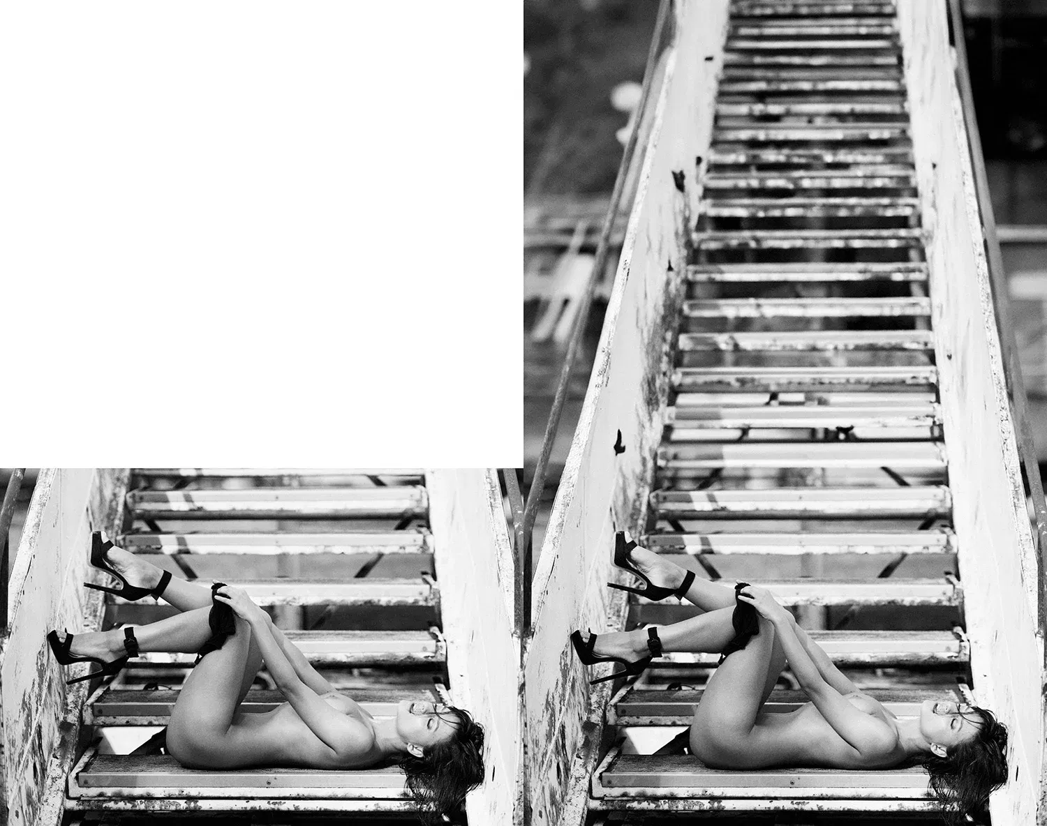 Erotic photography with AI — original vs. AI-extended version (landscape to portrait)